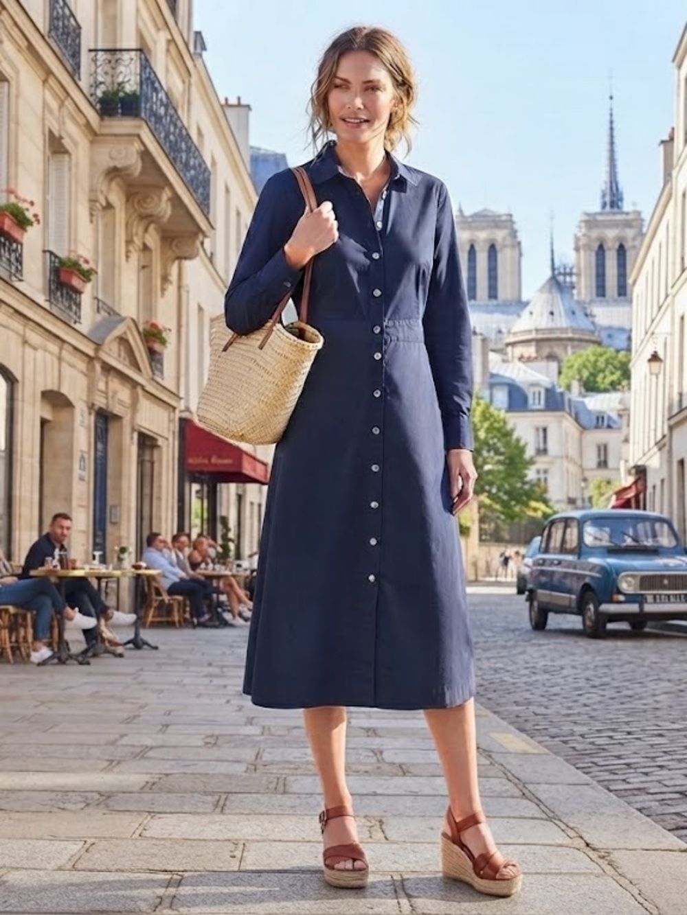 J. Crew Navy Long-Sleeve Button-Front Shirt Dress Sz 4 Preppy Minimal Coastal